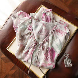 美的仙气娇俏~6A纱线的色感质感~丝桑蚕丝衬衫女春季时尚上衣