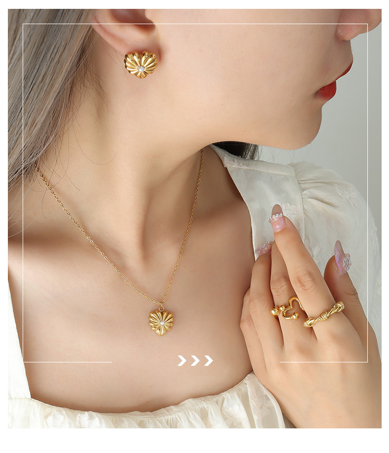 Simple Style Heart Shape Titanium Steel Inlay Artificial Pearls Earrings Necklace