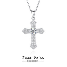 跨境热销极光圣誓克罗心十字架项链S925纯银复古吊坠锆石首饰批发