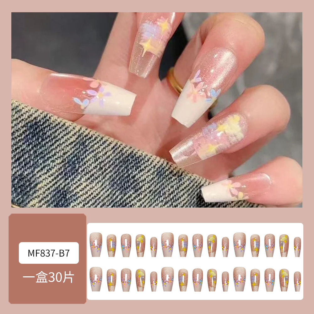 30 piezas de uñas postizas en caja, uñas de alta gama populares para llevar, puntas de uñas versátiles y de moda, gran venta al por mayor.