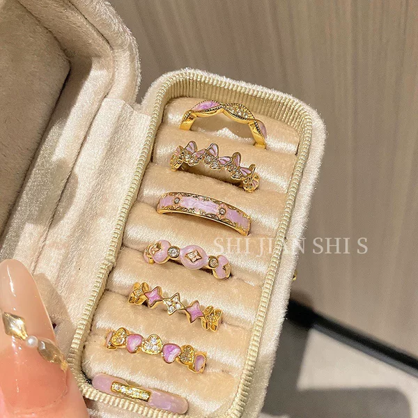 French retro gold-plated purple drop glaze open ring women's sweet cool fashion temperament pattern niche cold wind ring