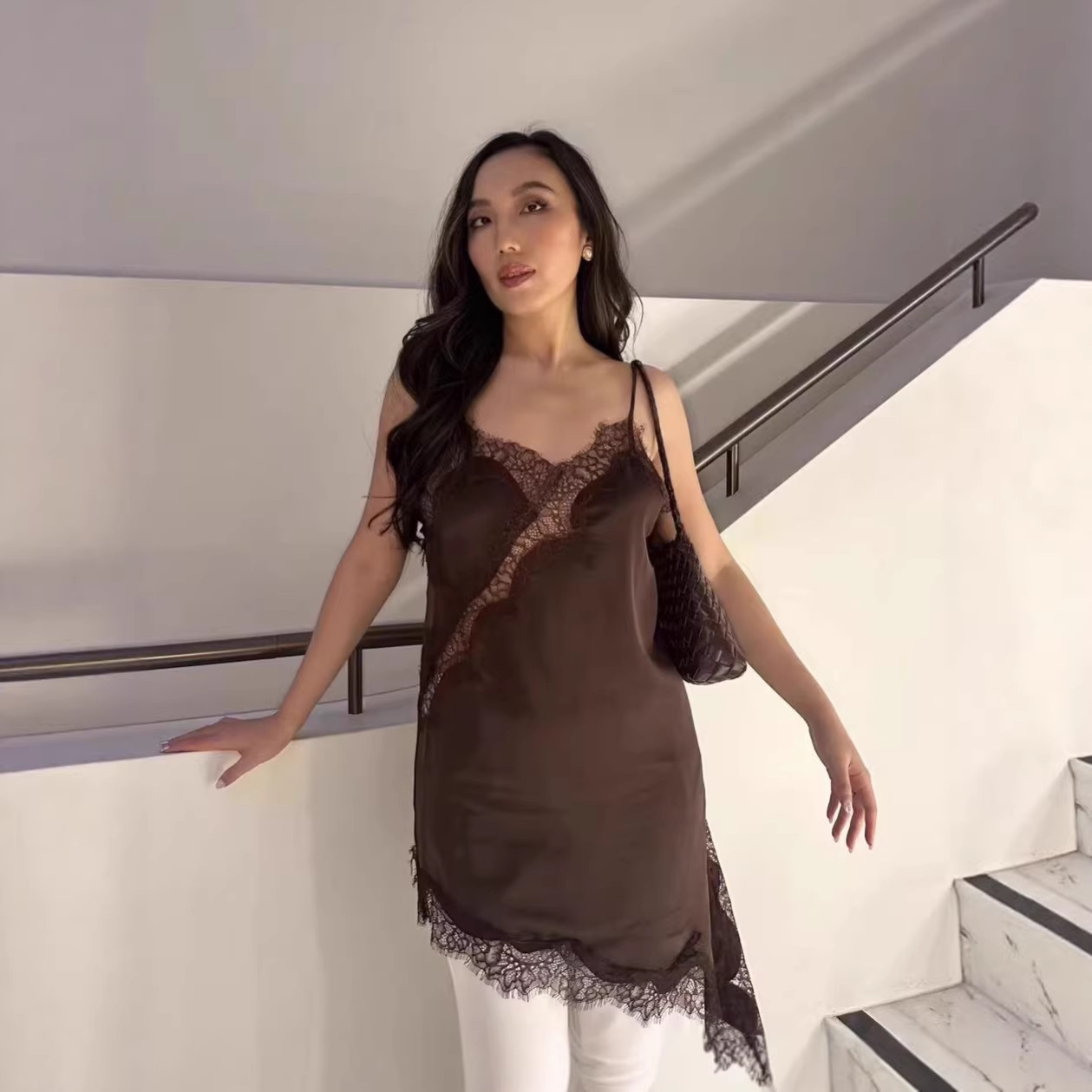 fashionable elegant sexy asymmetrical lace dress