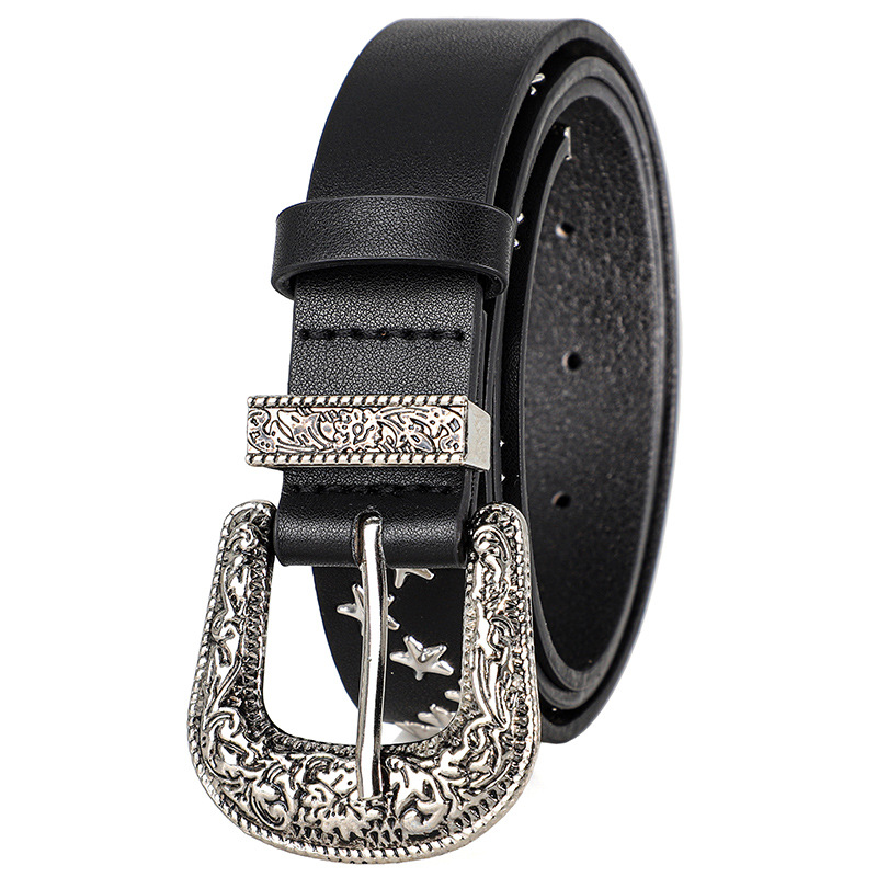 Herren- und Damengürtel Trend Pentagramm Niete Punk-Stil, Vintage geschnitzte Schnalle PU-Ledergürtel, Subkultur Rock Hip-Hop Y2k Gürtel – Detail 5
