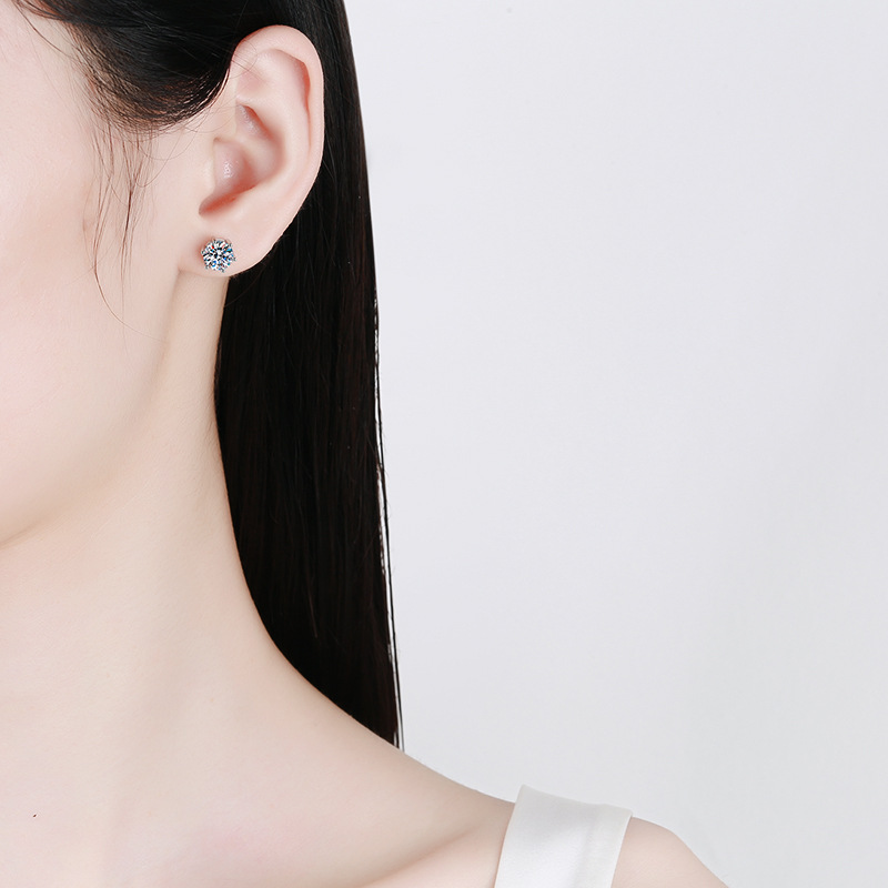 Cross-border hilo unisex Stud earrings clásico de seis garras D-color moissanite Stud earrings s925 plata esterlina moissanite Stud earrings