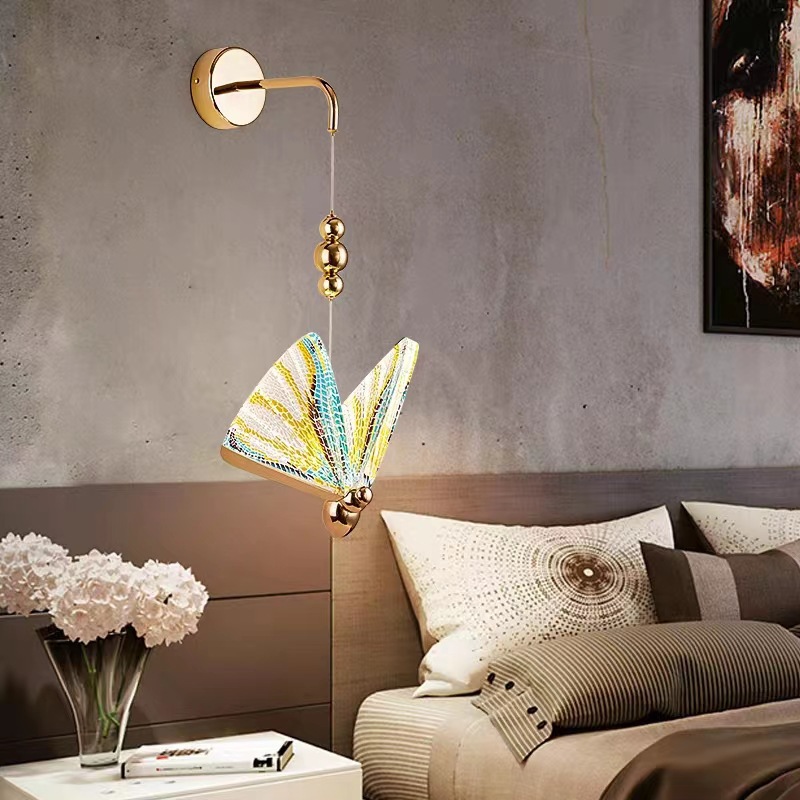 Diseño de una serie de luces de pared de fondo de dormitorio de diseño de iluminación moderna transfronteriza diseño de fondo mariposa