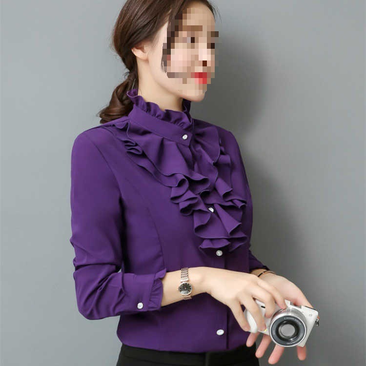 立领衬衫女职业装大码衬衫女长袖修身职业装韩版打底衫女衬衣|undefined