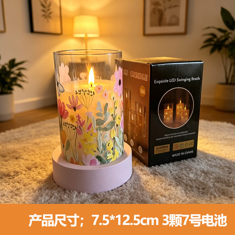 Acrílico personalizado LED simulación vela electrónica cumpleaños propuesta de compromiso decoración romántica atmósfera floral lámpara de aluminio