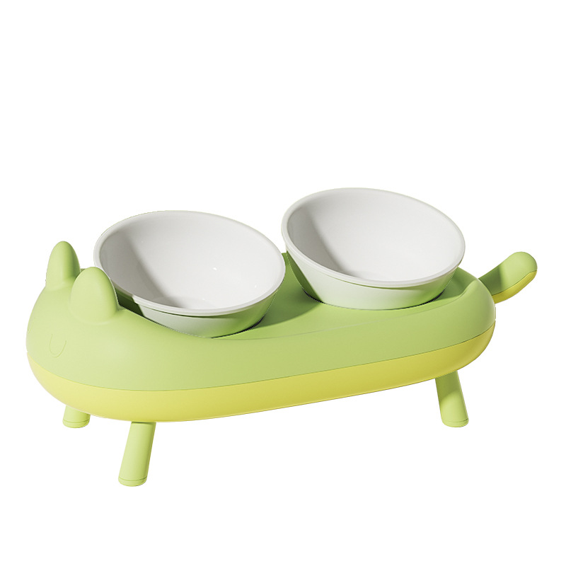 Gato Tazón de cerámica tazón de comida para gatos gato tazón de arroz cubilete oblicua protección de la boca columna cervical antidetonante doble tazón para perros tazón de comida para perros