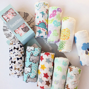 Cross-border foreign trade baby bath towel pure cotton yarn cartoon printing baby quilt baby gauze swaddling towel baby blanket