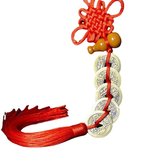 Wholesale Factory Copper Coin Five Emperors Coin Pendant Chinese Knot Car Ornament Feng Shui Decorative Item Peach Wood Craftsmanship