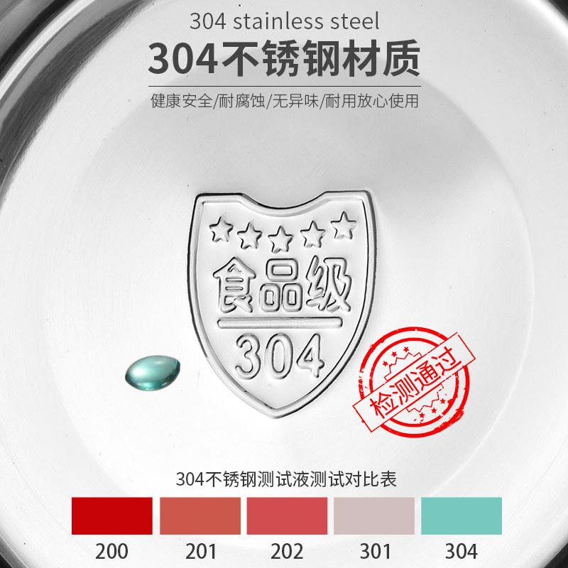 Stainless steel bowl with lid, thickened round bowl, egg mixing bowl, dough mixing bowl, seasoning bowl, vegetable washing bowl, factory wholesale