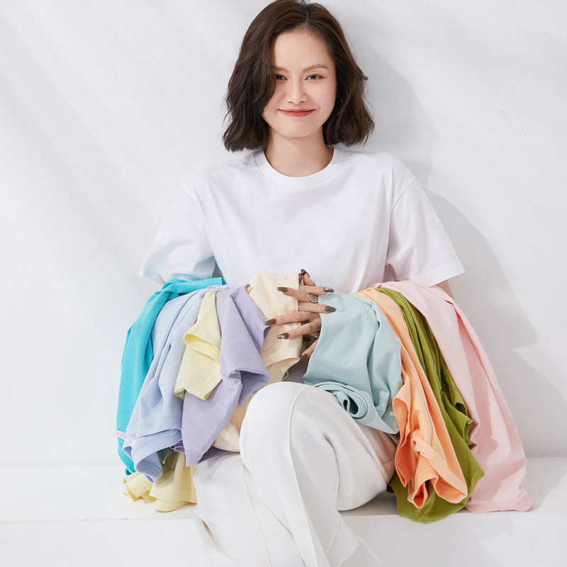 Cotton half sleeve women loose heavy crew neck ins short sleeve bottoming wholesale T-shirt men's spring and summer full little red book 180g