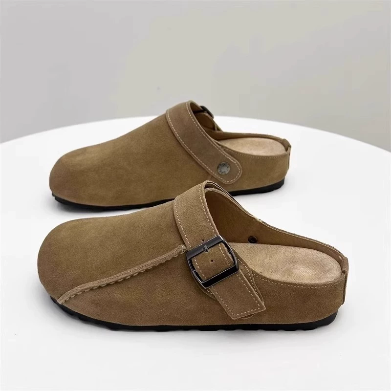 Ретро Баотоу полутапок для женщин на весну 2025, универсальная однолапая Lazy rounded toe, толсто подошва, обувь