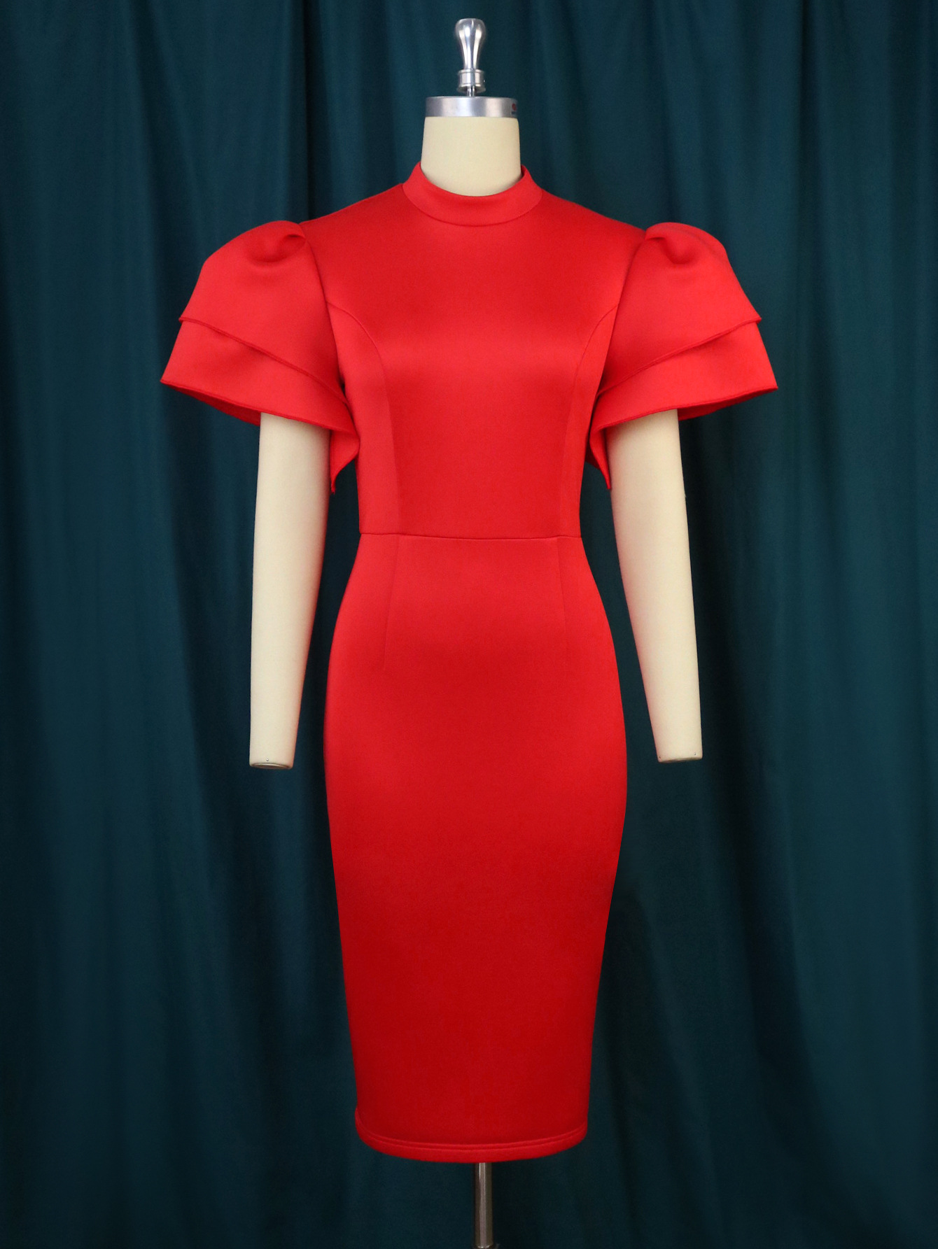 Abbigliamento donna AM221202 vestito da cocktail party con maniche a tromba e colletto alto piccolo firmato_voghion.com