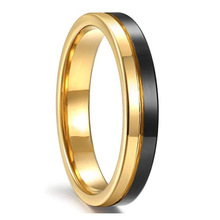 4mm中槽金黑色女士戒指跨境饰品金色边黑面双色不锈钢戒指