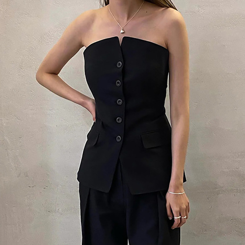 Summer European and American fashion tight-fitting off-shoulder hottie sexy suit tube top top vest  new style temperament and slim fit