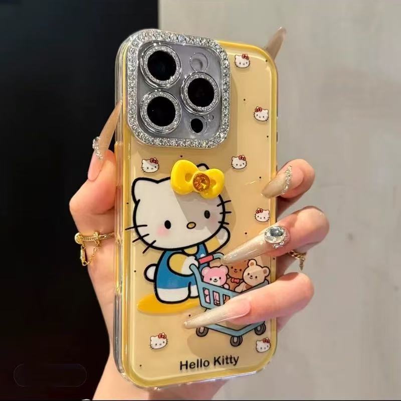 Caricatura adorable arco estereoscópico compras KT para iPhone 16 Promax Apple 15 caso de teléfono 14 nuevo