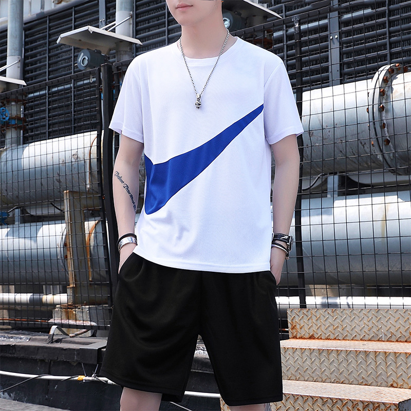 Traje deportivo para hombres Casual de dos piezas Set de pantalones de cinco puntos Running Fitness Traje deportivo de cuello redondo Camiseta de mangas cortas