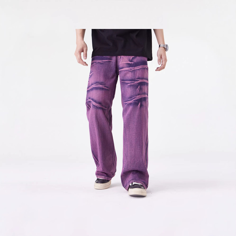 American Retro Loose Purple Jeans for Men, Niche High-End Straight Wide-Leg Casual Floor-Length Pants American Retro Loose Purple Jeans for Men, Niche High-End Straight Wide-Leg Casual Floor-Length Pants