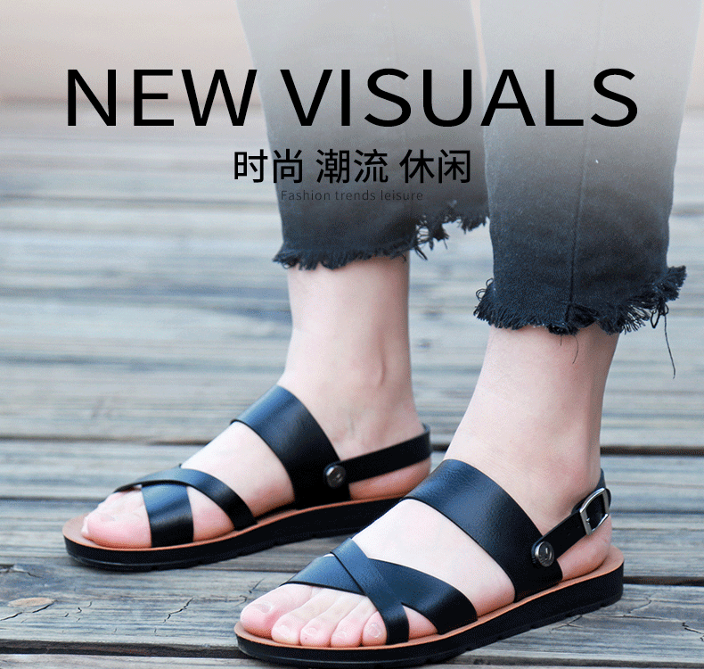 Dép sandal nữ quai ngang đế bằng, dép đi biển thoáng khí mùa hè — Màu vàng, Nâu Đen chi tiết 2