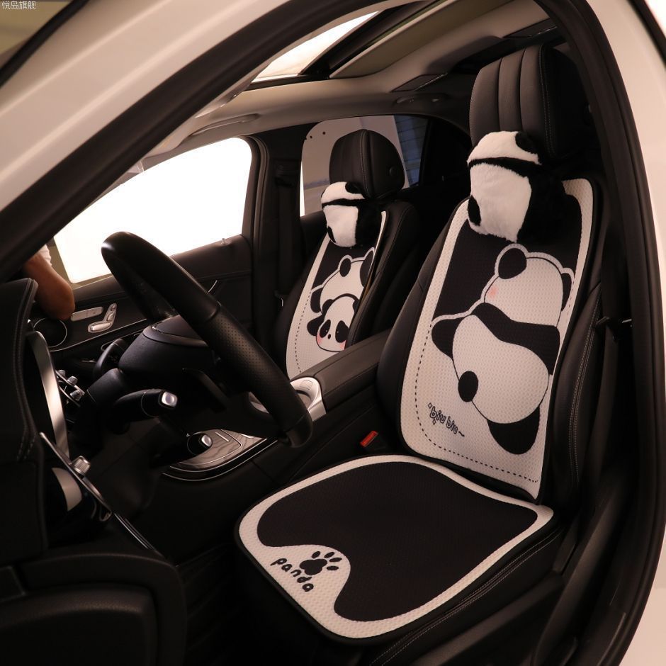 可爱卡通汽车坐垫冬垫毛绒小车可爱熊猫车座椅垫子车内座椅垫四季