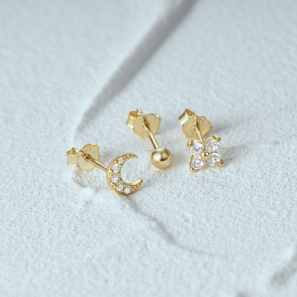 3g Weight Ear Studs Classification 1 Set Quantity Daily Occasion 925 Sterling Silver Material Star, Butterfly Pattern Women's Gender Plating Design Simple Style Style 1 Set 925 Sterling Silver Star Butterfly Ear Studs 15