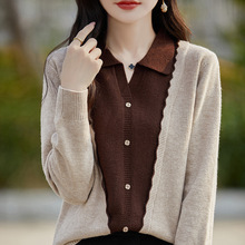 跨境秋冬季新款假两件毛衣女外穿显瘦安可拉红小翻领针织衫宽松时