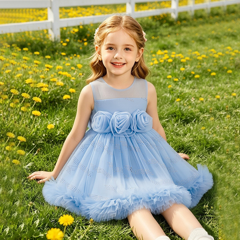 Factory direct supply of children's holiday evening dresses, puffy mesh princess dresses, baby Lolita dresses for girls.