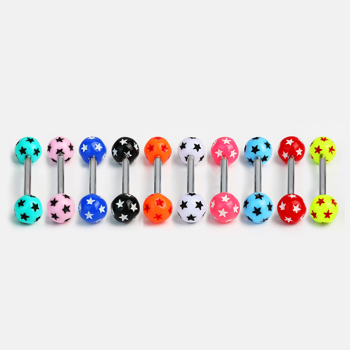 Double-Headed Round Ball Five-Pointed Star Tongue Barbell, 10 Colors Acrylic, European & American Trendy Body Piercing Jewelry, Wholesale detail image 11