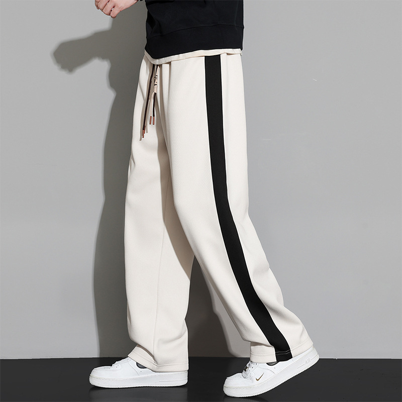 春秋裤子男士大码休闲裤胖男生加肥加大直筒裤拼色新款潮牌长裤男