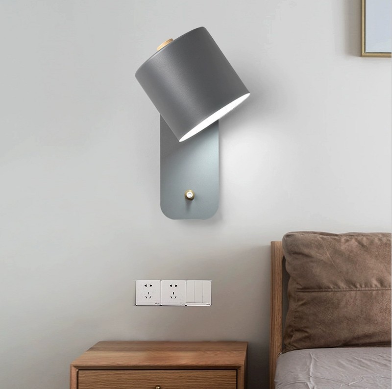 Lámpara de cama nórdica dormitorio lámpara de pared estudio comedor pasillo con interruptor lámpara de pared macarón LED lámpara de pared simple