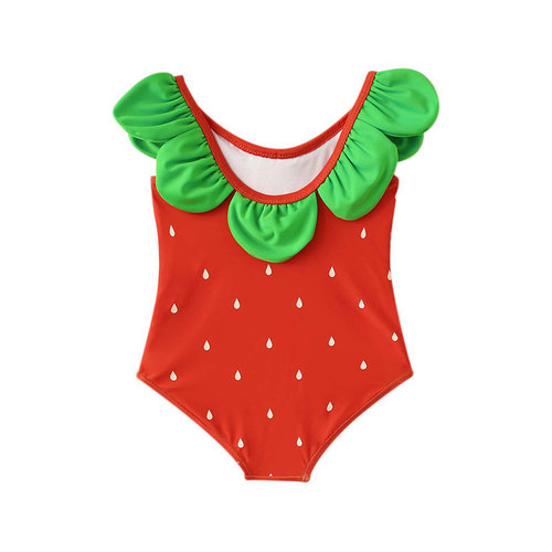 2025 Cute Strawberry One-piece Swimsuit for Girls, Baby Girl Swimwear Bikini