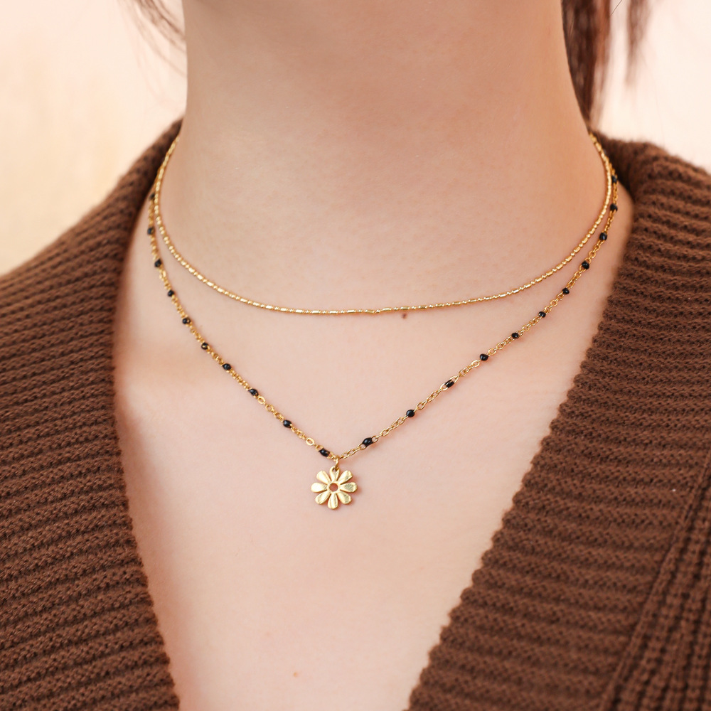 25g Weight Layered Necklaces Classification 1 Piece Quantity Holiday Occasion Stainless Steel Material Flower Pattern Women's Gender Plating Design Vacation Style Vacation Flower Stainless Steel Plating Layered Necklaces 13