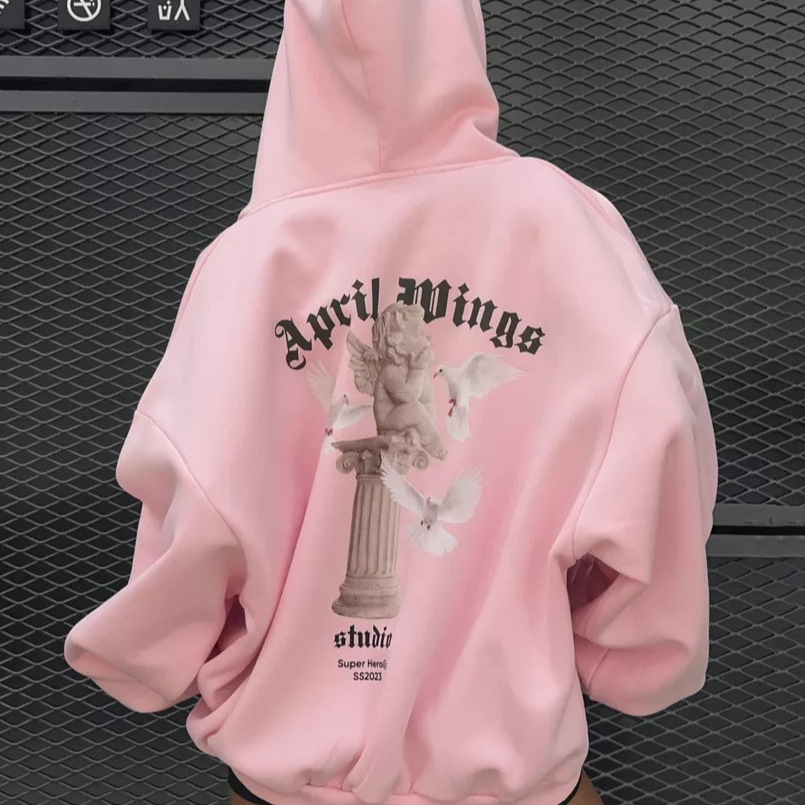 2025 Early Spring New Angel Print Sweatshirt Women's Spring & Fall Hooded Loose Fashion Versatile Casual Jacket Women's Cotton