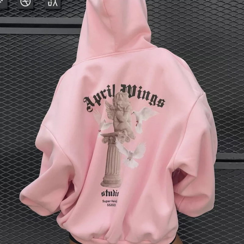 2025 Early Spring New Angel Print Sweatshirt Women's Spring & Fall Hooded Loose Fashion Versatile Casual Jacket Women's Cotton