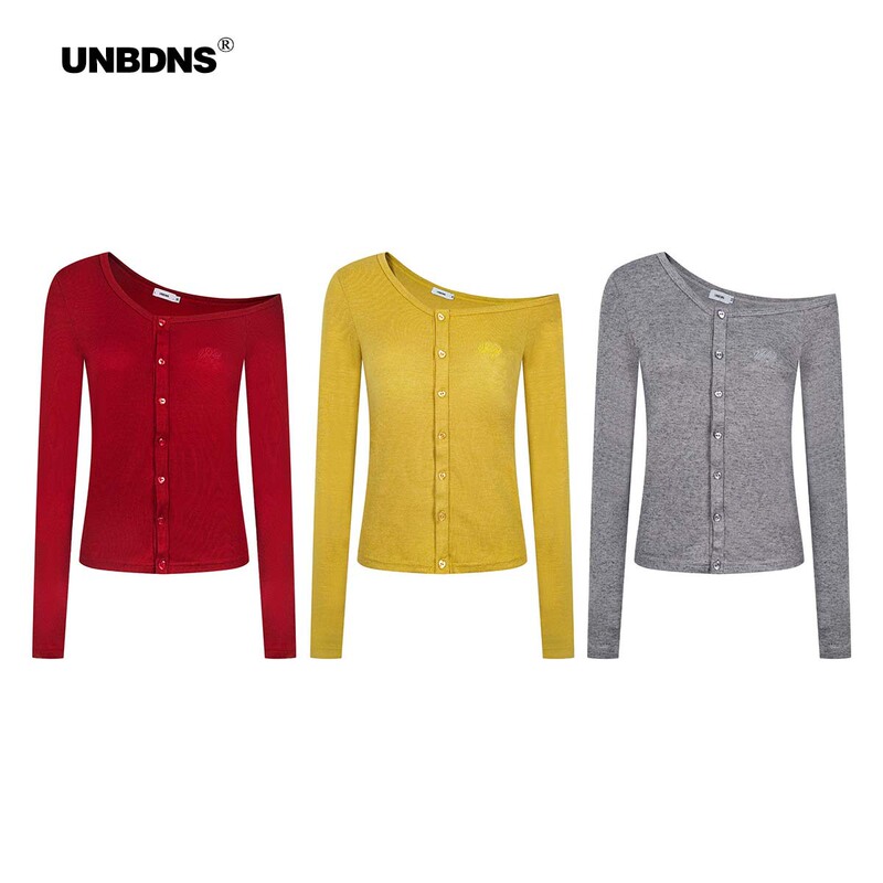 Unbdns American-Style Spicy Girl Slim-Fit Drop-Shoulder Knit Cardigan for Women, Autumn Retro Red Asymmetrical Shoulder Crop Top Unbdns American-Style Spicy Girl Slim-Fit Drop-Shoulder Knit Cardigan for Women, Autumn Retro Red Asymmetrical Shoulder Crop Top