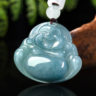 Natural A- Goods Jade Blue Water Buddha Big Belly Buddha Old Material Iceseed Jade Pendant Men's Necklace Women's Pendant