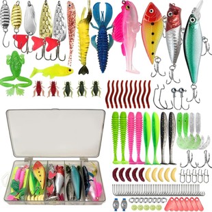 Cross-Border 133 Pieces of Lure Bait Set Box Soft Bait Sequin Fish Hook Hard Bait Vib Fishing Supplies Fishing Gear Bait