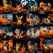 跨境树脂动物摆件LED夜灯饰品猫狗桌面艺术装饰新款送礼小礼品