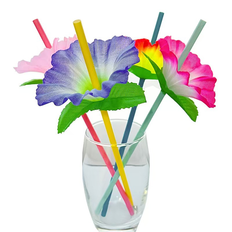 Paja de plástico desechable paja de plástico flexible creativo flor fiesta decoración paja bebida cóctel paja