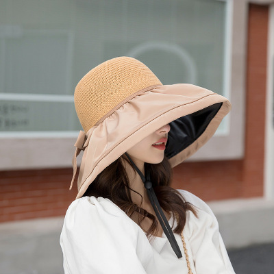 Sunscreen Hat Covering her face ultraviolet-proof Visor Big hat Traveling leisure time bow Vinyl sunlight Hat