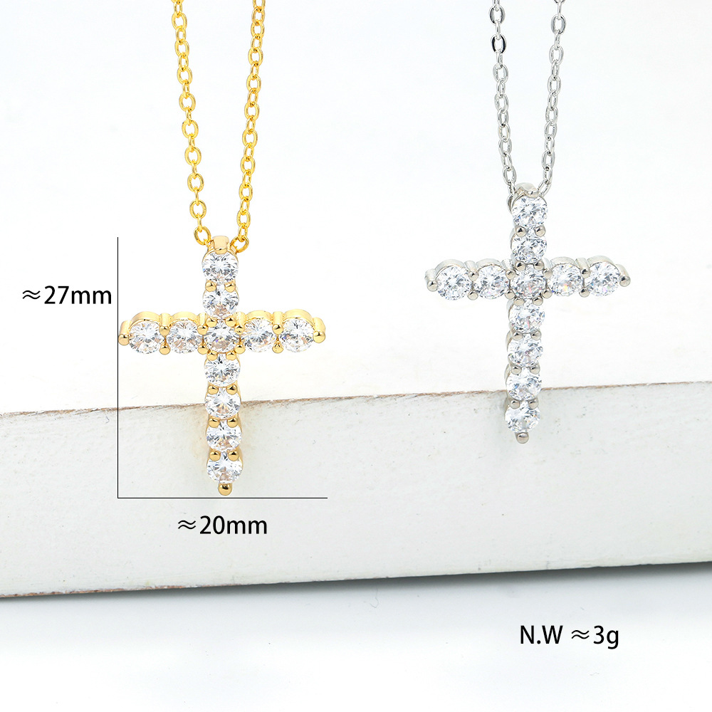 Unisex Gender Plating Design Fashion Cross Copper Zircon Necklace Wholesale