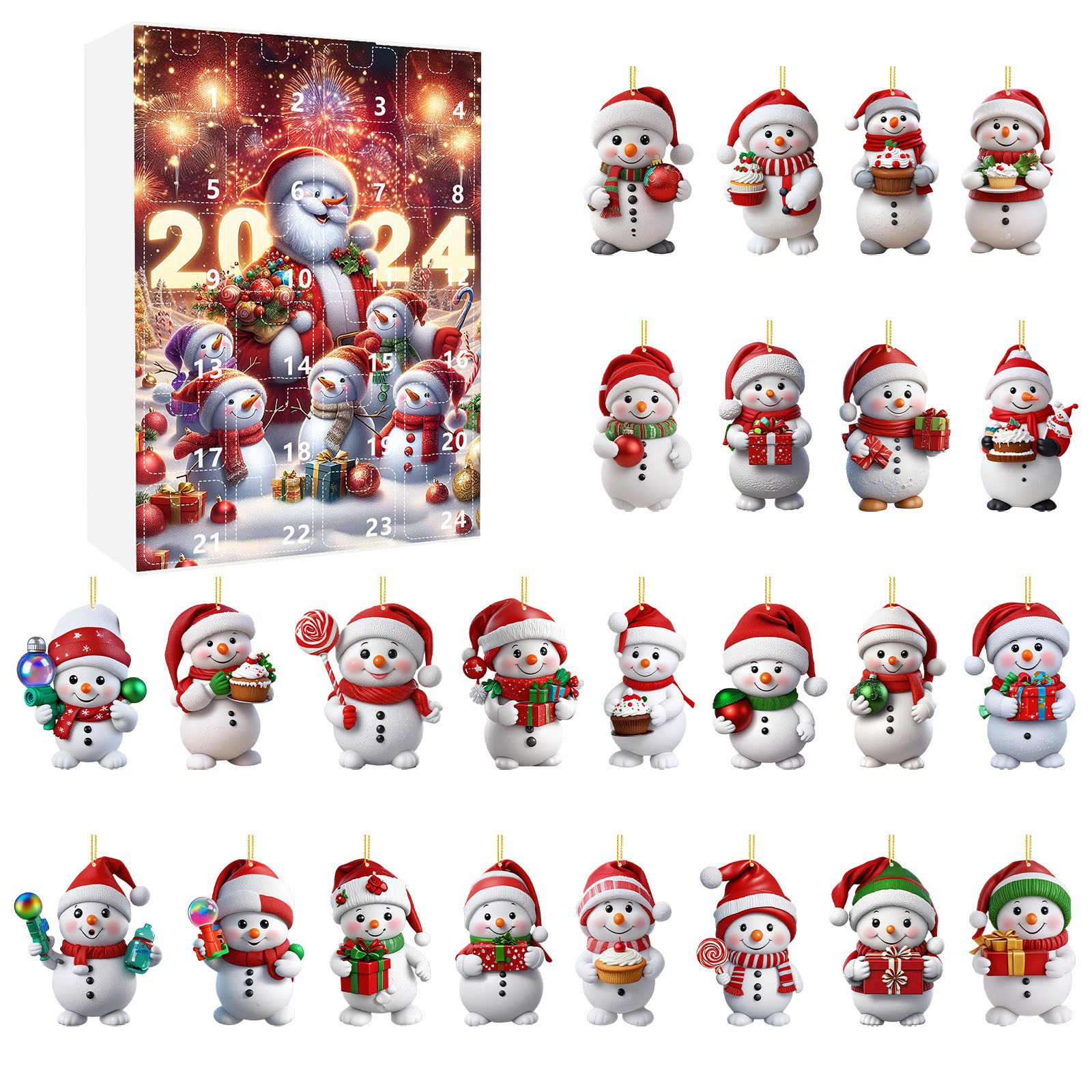 thumbnail image 1 of Calendario de Adviento de Navidad Caja sorpresa de Navidad 2024 Colgante de muñeco de nieve de Año Nuevo Calendario de Adviento de Navidad Caja sorpresa Adornos acrílicos para árbol de Navidad, 1 of 5