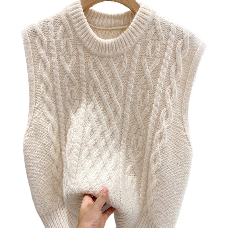 2023 primavera y otoño vintage Twist suéter sin mangas de las mujeres de estilo coreano flojo apilado Chaleco de punto exterior Chaleco de cuello redondo