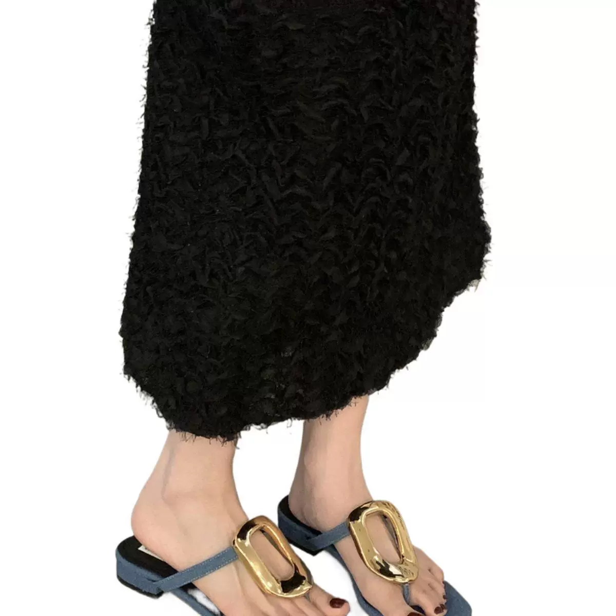 Square buckle clip-in slippers for women in summer wear 2025 new flat-soled casual square-toe clip-in slippers herringbone