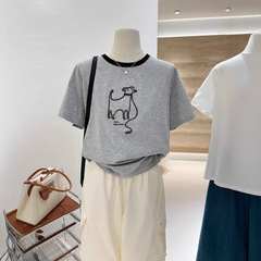 2025新型太ったmm 200斤夏のアニメの明線刺繍子犬のゆるい半袖tシャツの上着