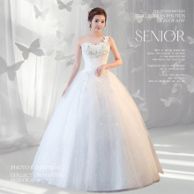 2025新款韩版婚纱礼服 新娘结婚单肩齐地显瘦婚纱影楼礼品纱批发