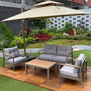 Outdoor Courtyard Garden Villa Balcony Hotel Homestay Outdoor Waterproof Plastic Wood Simple Modern Double All Aluminum Sofa