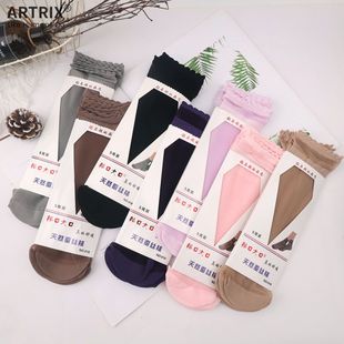 Ruffled ultra-thin transparent stockings crystal silk short socks loose mouth large mouth silk stockings lace socks mother socks