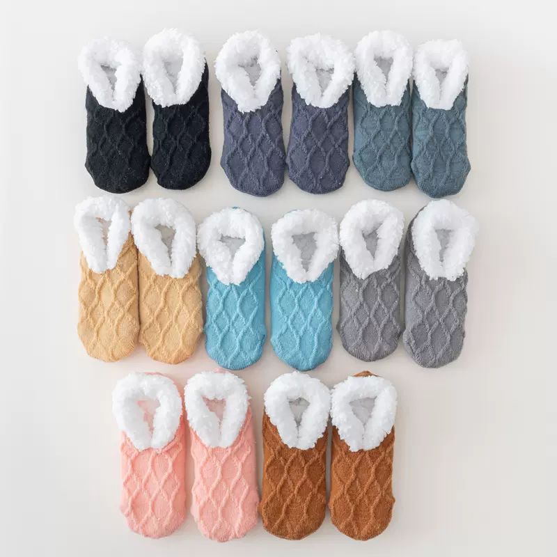 地板袜冬季大人加绒加厚保暖鞋袜女士居家防滑暖脚袜套羊羔绒鞋袜